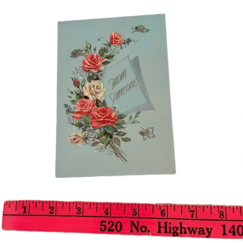 Unused Vintage Greeting Card Just Because Thinking Of You Floral Ephemera